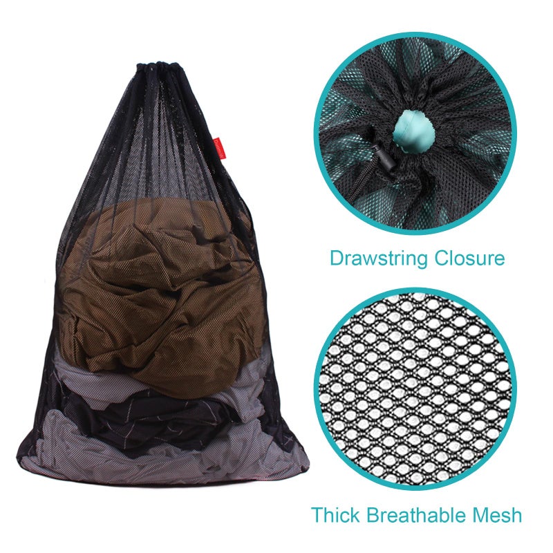 DuomiW 2 Pack Mesh Laundry Bags, 24 x 36 Inches Heavy Duty Drawstring Bag, Factories, College, Dorm, Travel and Apartment Dwellers, Black - Image 4